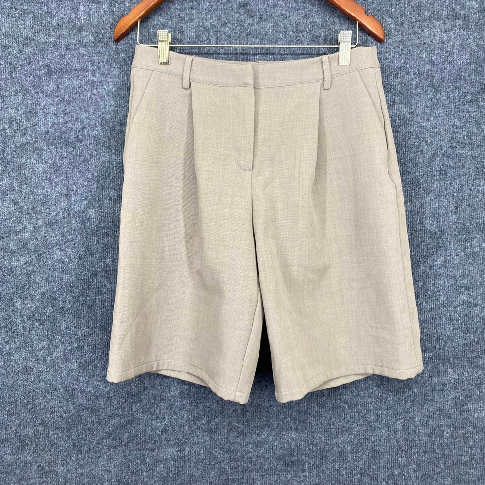 Musera Khaki Tan Pleated Bermuda Shorts Womens Small High Waisted Tailored sz S